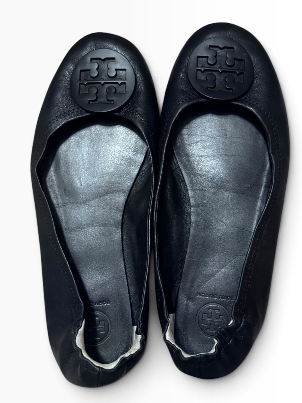 Tory Burch Black Leather Logo Ballet Flats